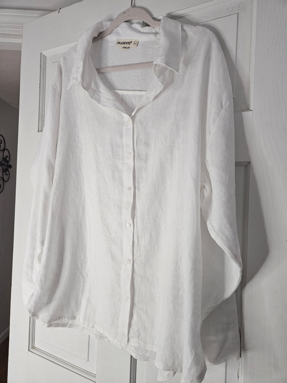Linen Button-Down Shirt - White Beach Coverup P359